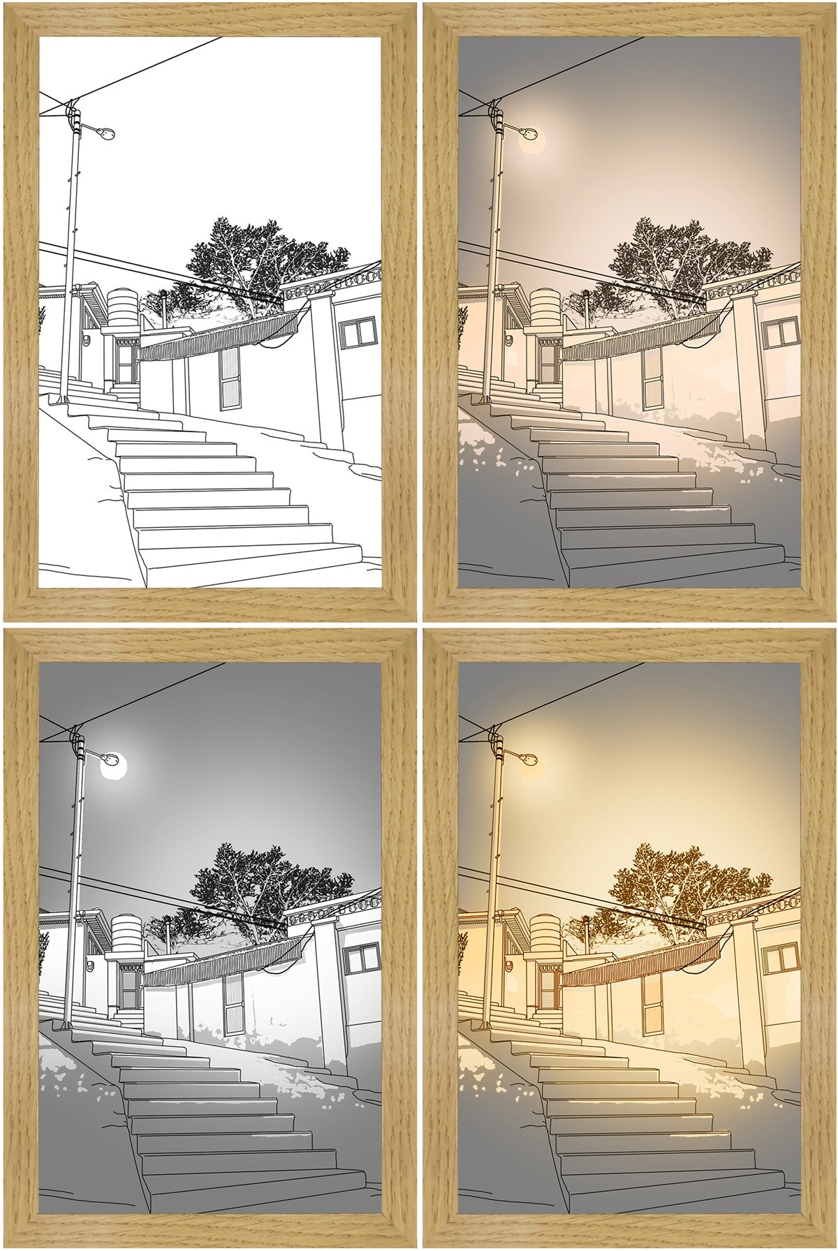 Sunshine Frame - A Frame that Illuminates Your Art - Steps under streetlights / 23*17cm - Skittles Cottage